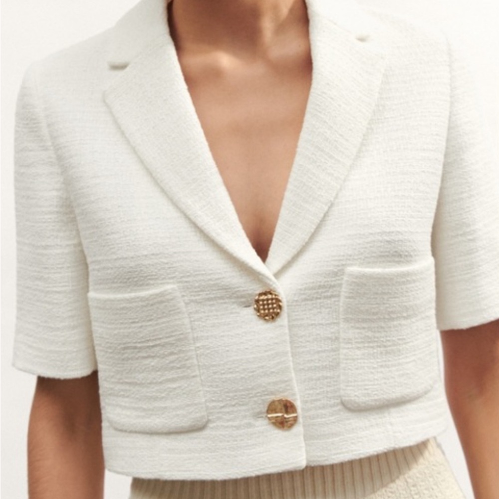 Zara White Textured Blazer